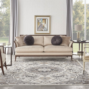 HomeRoots 8' Elegant Ivory, Black & Gray Floral Non-Skid Area Rug for Timeless Style & Durability in Your Home 8' X 10' 550431