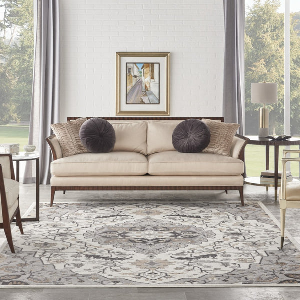 HomeRoots 8' Elegant Ivory, Black & Gray Floral Non-Skid Area Rug for Timeless Style & Durability in Your Home 8' X 10' 550431