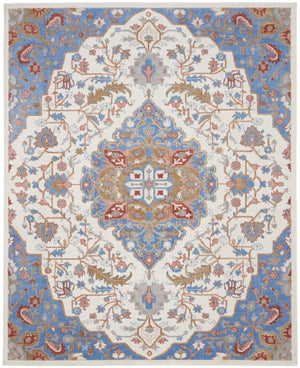 Homeroots 8' X 10' Ivory And Blue Floral Non Skid Area Rug  Polypropylene,Polyester 550432