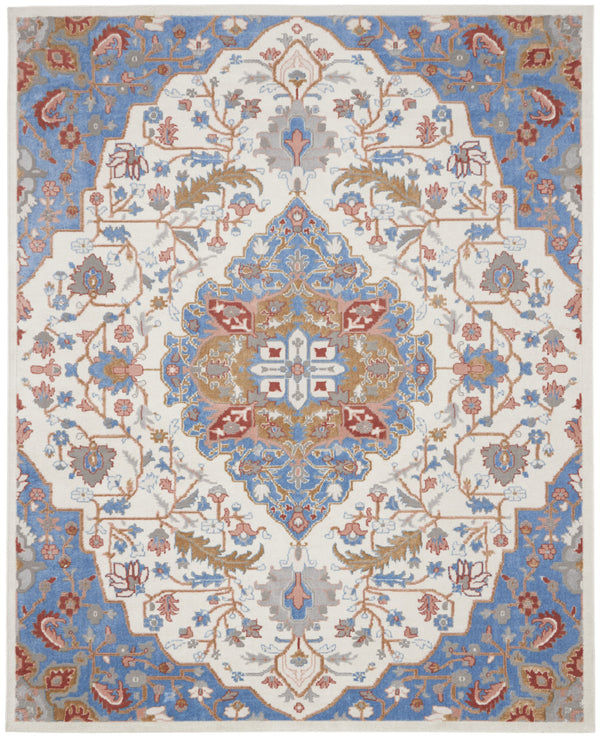 Homeroots 8' X 10' Ivory And Blue Floral Non Skid Area Rug  Polypropylene,Polyester 550432