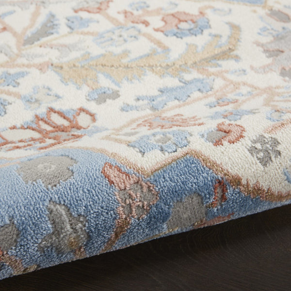 HomeRoots 8' Ivory and Blue Floral Area Rug - Durable, Non-Skid, Transitional Design for Timeless Elegance 8' X 10' 550432
