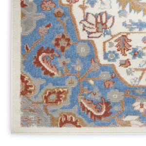 HomeRoots 8' Ivory and Blue Floral Area Rug - Durable, Non-Skid, Transitional Design for Timeless Elegance 8' X 10' 550432