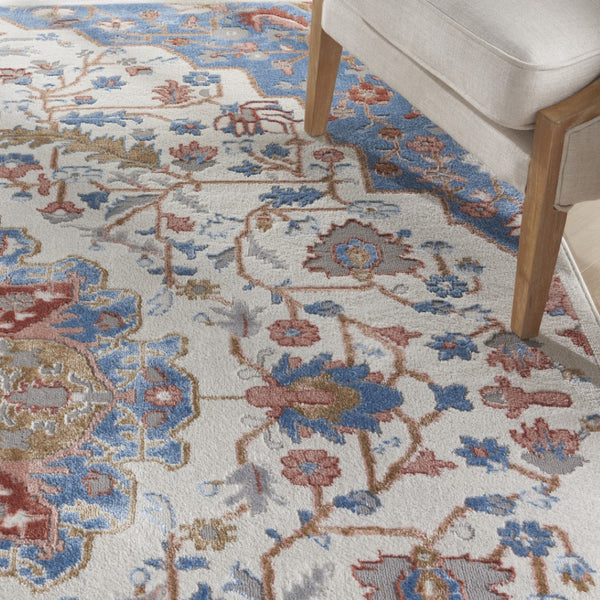 HomeRoots 8' Ivory and Blue Floral Area Rug - Durable, Non-Skid, Transitional Design for Timeless Elegance 8' X 10' 550432