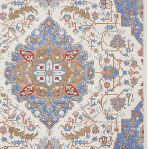 Homeroots 8' X 10' Ivory And Blue Floral Non Skid Area Rug  Polypropylene,Polyester 550432