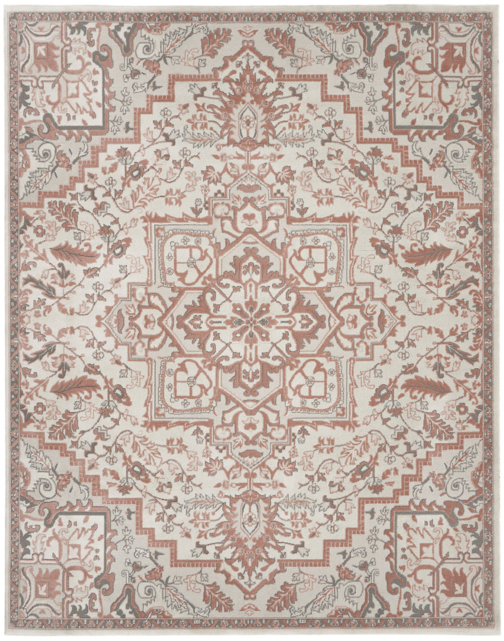 Homeroots 8' X 10' Ivory And Red Floral Non Skid Area Rug  Polypropylene,Polyester 550433