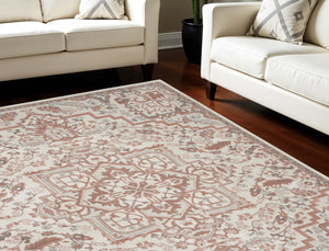 Homeroots 8' X 10' Ivory And Red Floral Non Skid Area Rug  Polypropylene,Polyester 550433