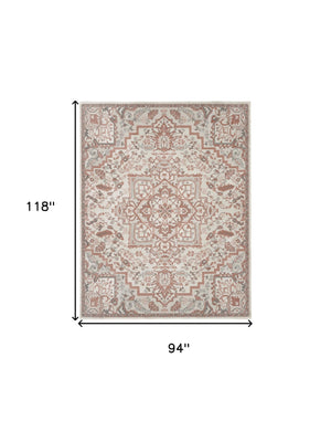 Homeroots 8' X 10' Ivory And Red Floral Non Skid Area Rug  Polypropylene,Polyester 550433