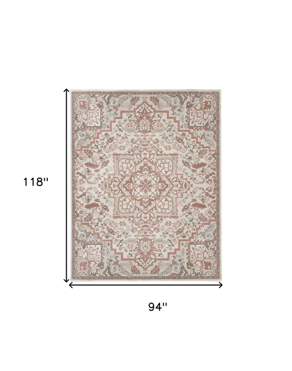 Homeroots 8' X 10' Ivory And Red Floral Non Skid Area Rug  Polypropylene,Polyester 550433