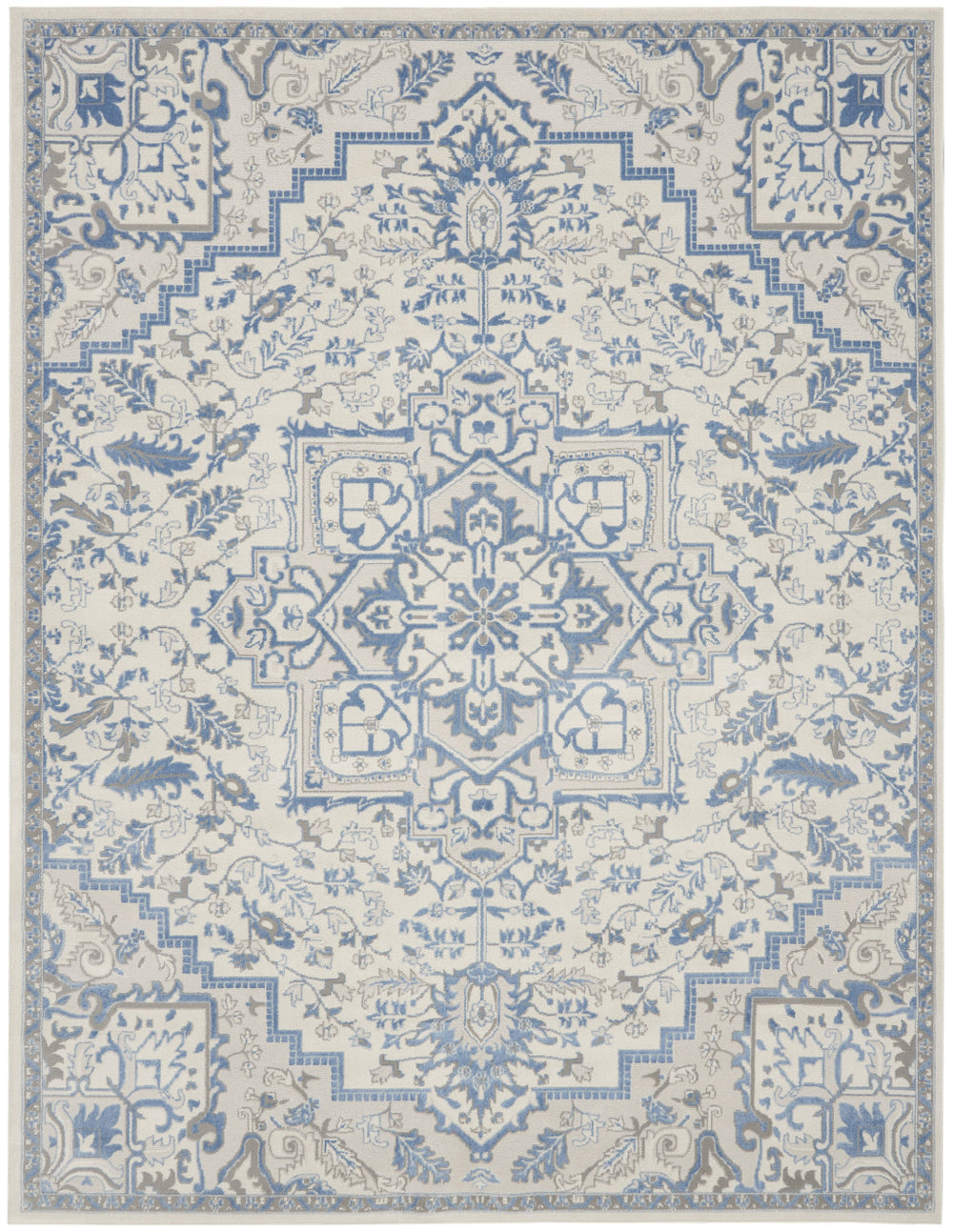 Homeroots 8' X 10' Ivory And Blue Floral Non Skid Area Rug  Polypropylene,Polyester 550434