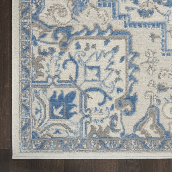 HomeRoots 8' Elegant Ivory and Blue Floral Area Rug - Durable, Non-Skid Design for Timeless Home Style 8' X 10' 550434