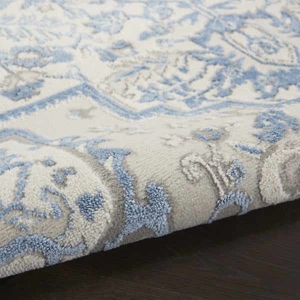 HomeRoots 8' Elegant Ivory and Blue Floral Area Rug - Durable, Non-Skid Design for Timeless Home Style 8' X 10' 550434