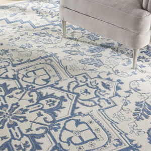 HomeRoots 8' Elegant Ivory and Blue Floral Area Rug - Durable, Non-Skid Design for Timeless Home Style 8' X 10' 550434