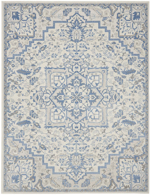 HomeRoots 8' Elegant Ivory and Blue Floral Area Rug - Durable, Non-Skid Design for Timeless Home Style 8' X 10' 550434