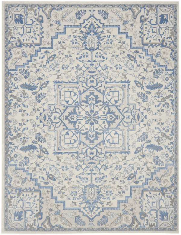 HomeRoots 8' Elegant Ivory and Blue Floral Area Rug - Durable, Non-Skid Design for Timeless Home Style 8' X 10' 550434