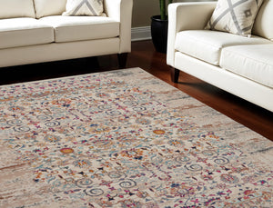 Homeroots 8' X 10' Ivory & Brown Floral Distressed Non-skid Area Rug - Durable, Stain-resistant, Kid & Pet Friendly!  Polypropylene 550435
