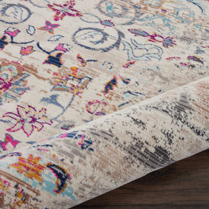 Homeroots 8' X 10' Ivory & Brown Floral Distressed Non-skid Area Rug - Durable, Stain-resistant, Kid & Pet Friendly!  Polypropylene 550435