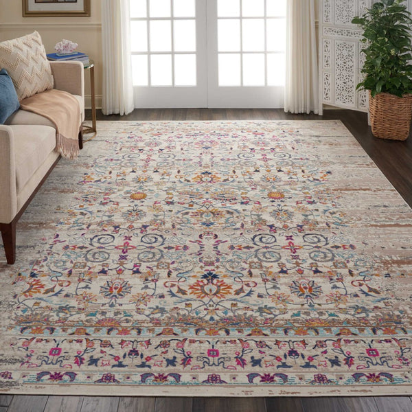 Homeroots 8' X 10' Ivory & Brown Floral Distressed Non-skid Area Rug - Durable, Stain-resistant, Kid & Pet Friendly!  Polypropylene 550435