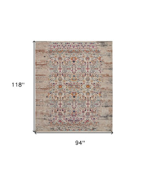 Homeroots 8' X 10' Ivory & Brown Floral Distressed Non-skid Area Rug - Durable, Stain-resistant, Kid & Pet Friendly!  Polypropylene 550435