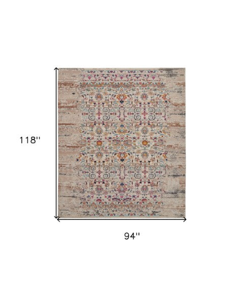 Homeroots 8' X 10' Ivory & Brown Floral Distressed Non-skid Area Rug - Durable, Stain-resistant, Kid & Pet Friendly!  Polypropylene 550435