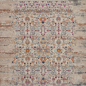 Homeroots 8' X 10' Ivory & Brown Floral Distressed Non-skid Area Rug - Durable, Stain-resistant, Kid & Pet Friendly!  Polypropylene 550435