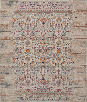 Homeroots 8' X 10' Ivory & Brown Floral Distressed Non-skid Area Rug - Durable, Stain-resistant, Kid & Pet Friendly!  Polypropylene 550435