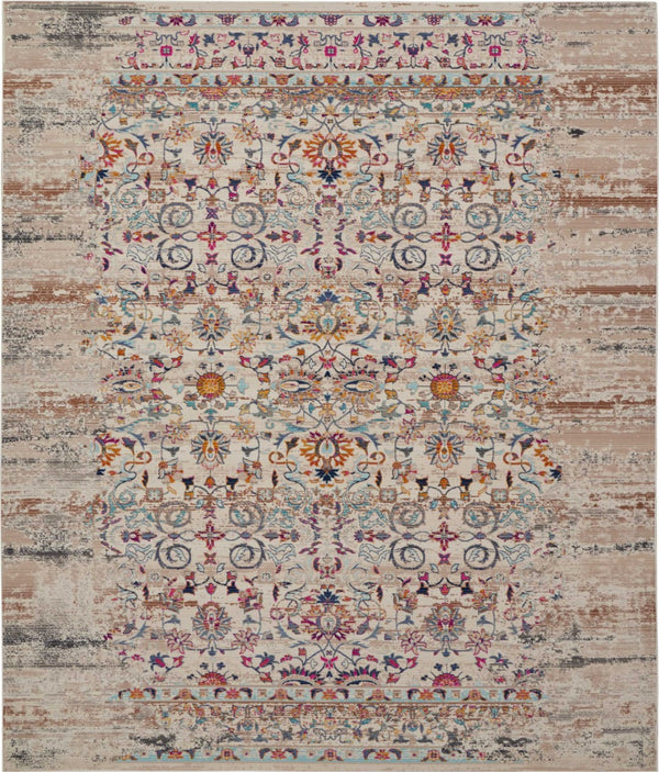 Homeroots 8' X 10' Ivory & Brown Floral Distressed Non-skid Area Rug - Durable, Stain-resistant, Kid & Pet Friendly!  Polypropylene 550435