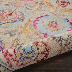 Homeroots 8' X 10' Floral Distressed Non-skid Area Rug In Ivory, Pink & Orange - Durable, Stain Resistant Style!  Polypropylene 550436