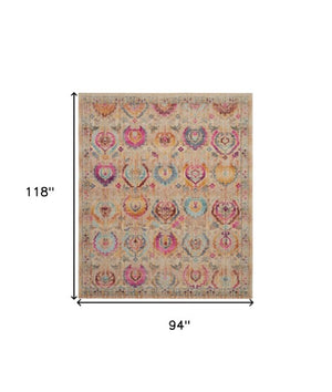 Homeroots 8' X 10' Floral Distressed Non-skid Area Rug In Ivory, Pink & Orange - Durable, Stain Resistant Style!  Polypropylene 550436