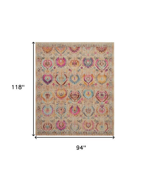 Homeroots 8' X 10' Floral Distressed Non-skid Area Rug In Ivory, Pink & Orange - Durable, Stain Resistant Style!  Polypropylene 550436