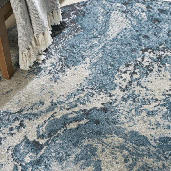 HomeRoots 5' Teal and Ivory Abstract Round Rug – Stylish, Stain-Resistant, Non-Skid Design for Any Room! 5' Round 550442