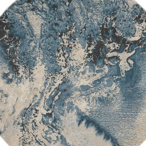 Homeroots 5' Teal And Ivory Abstract Non Skid Round Rug  Polyester 550442