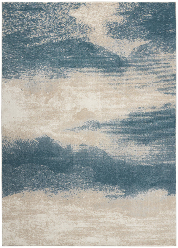 Homeroots 5' X 7' Teal And Ivory Abstract Non Skid Area Rug  Polyester 550444