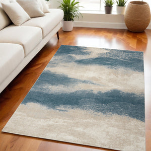 Homeroots 5' X 7' Teal And Ivory Abstract Non Skid Area Rug  Polyester 550444