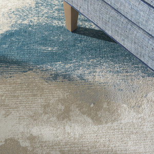 HomeRoots 5' Teal and Ivory Abstract Area Rug – Stain-Resistant, Non-Skid, Durable Design for Modern Spaces 5' X 7' 550444
