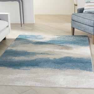 Homeroots 5' X 7' Teal And Ivory Abstract Non Skid Area Rug  Polyester 550444