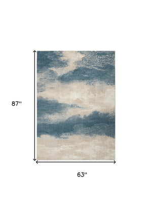 Homeroots 5' X 7' Teal And Ivory Abstract Non Skid Area Rug  Polyester 550444