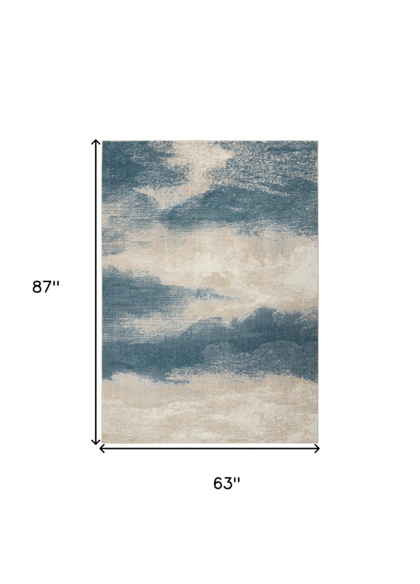 Homeroots 5' X 7' Teal And Ivory Abstract Non Skid Area Rug  Polyester 550444