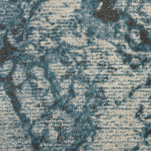 Homeroots 8' Ivory Teal Blue And Black Abstract Non Skid Runner Rug  Polyester 550445