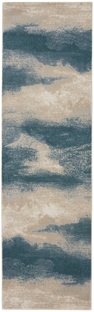 Homeroots 8' Teal And Ivory Abstract Non Skid Runner Rug  Polyester 550446