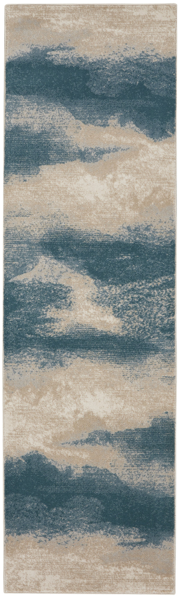 Homeroots 8' Teal And Ivory Abstract Non Skid Runner Rug  Polyester 550446