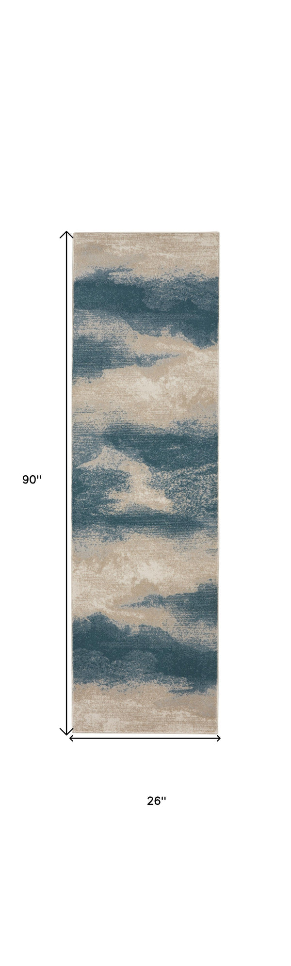 Homeroots 8' Teal And Ivory Abstract Non Skid Runner Rug  Polyester 550446