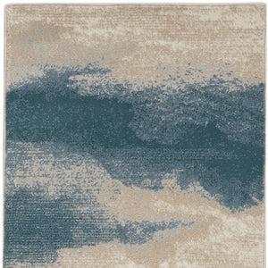 Homeroots 8' Teal And Ivory Abstract Non Skid Runner Rug  Polyester 550446