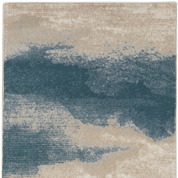 Homeroots 8' Teal And Ivory Abstract Non Skid Runner Rug  Polyester 550446