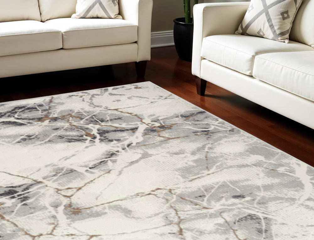 Homeroots 8' X 10' Ivory Black And Gray Abstract Non Skid Area Rug  Polypropylene,Polyester 550447