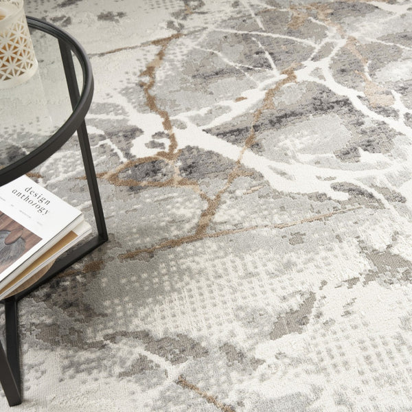 HomeRoots 8' Abstract Area Rug in Ivory, Black, and Gray - Modern Design for Cozy Living Spaces and Durability 8' X 10' 550447