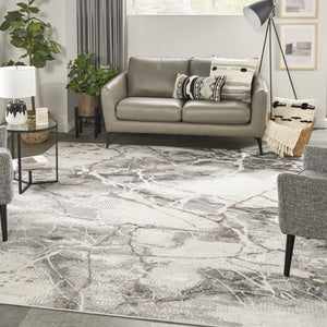Homeroots 8' X 10' Ivory Black And Gray Abstract Non Skid Area Rug  Polypropylene,Polyester 550447