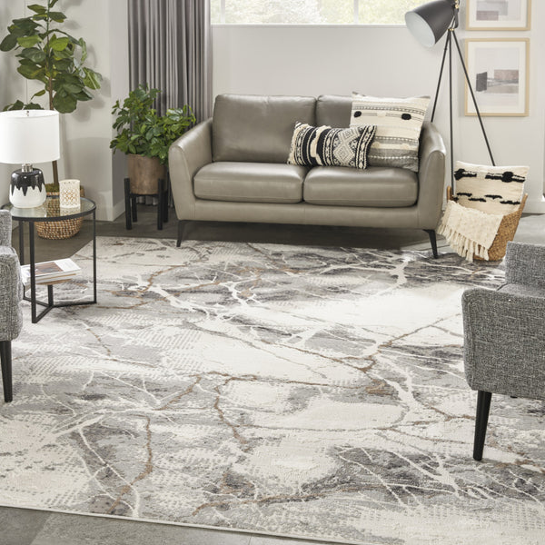 Homeroots 8' X 10' Ivory Black And Gray Abstract Non Skid Area Rug  Polypropylene,Polyester 550447