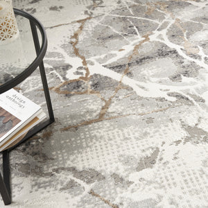 Homeroots 8' X 10' Ivory Black And Gray Abstract Non Skid Area Rug  Polypropylene,Polyester 550447