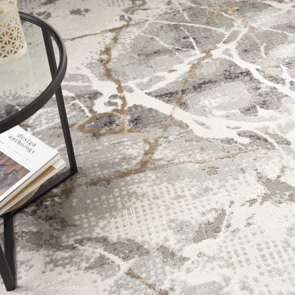 Homeroots 8' X 10' Ivory Black And Gray Abstract Non Skid Area Rug  Polypropylene,Polyester 550447