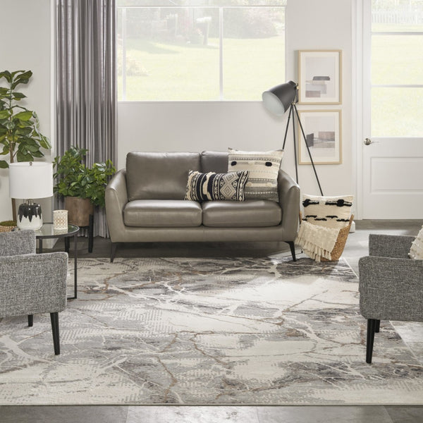 HomeRoots 8' Abstract Area Rug in Ivory, Black, and Gray - Modern Design for Cozy Living Spaces and Durability 8' X 10' 550447